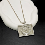 Load image into Gallery viewer, Silver Rhodium Plated Square Sovereign Pendant with CZ