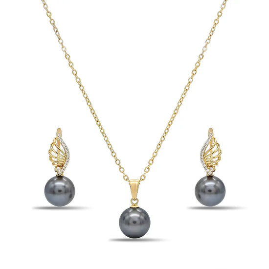 18K Gold Filled Hawaiian Pearl Necklace with Diamond Huggie Earrings Set – 12mm High-Luster Island Pearl on 60cm Chain for Women