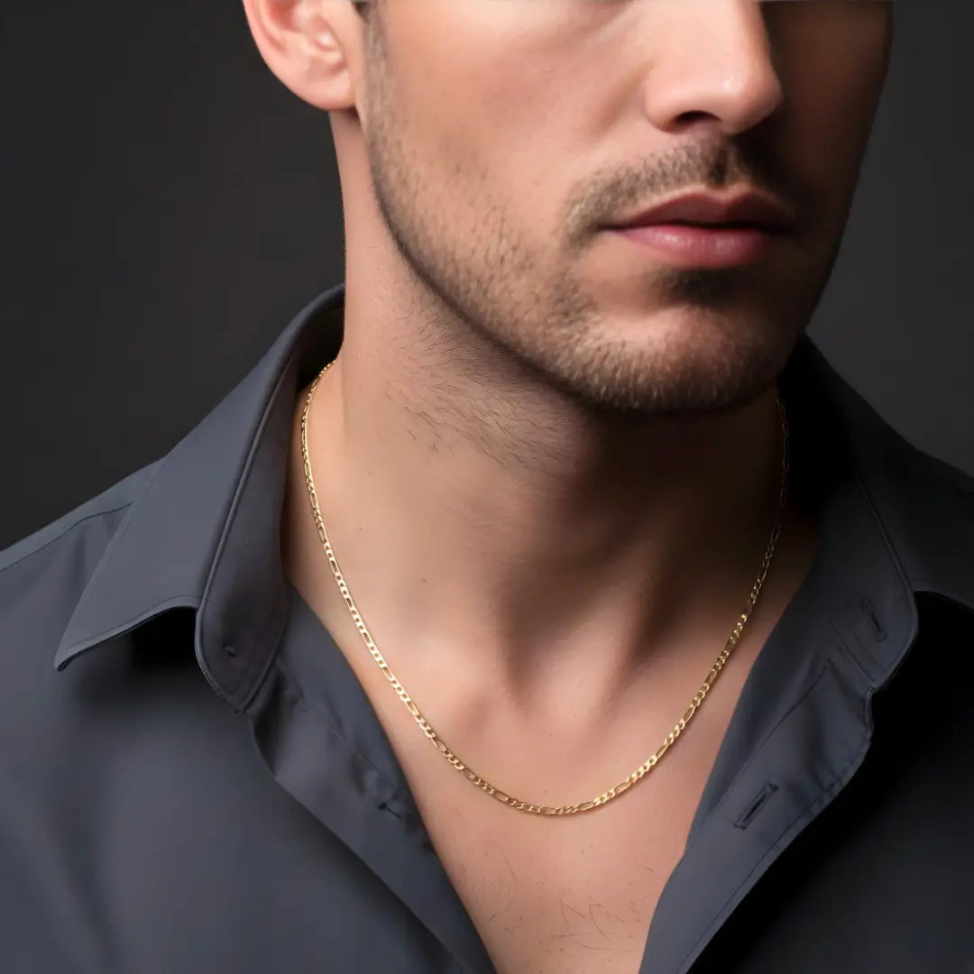 18K Gold Filled Classic Figaro Link Chain Necklace – Diamond-Cut Gold Chain for Men & Women