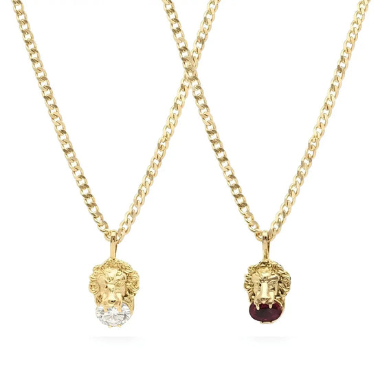 18K Gold Filled Lion Head Necklace – Tarnish-Proof Cuban Link Chain with Ruby & Zirconia Pendant Options