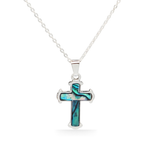 Load image into Gallery viewer, Silver Paua Shell Cross Necklace 45cm Cable Chain