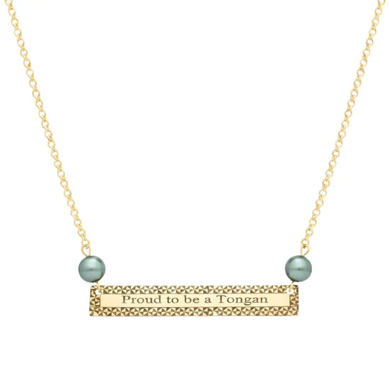 14K Gold Filled "Proud to be a Tongan" Bar Pendant Necklace – Polynesian Heritage Pearl Necklace
