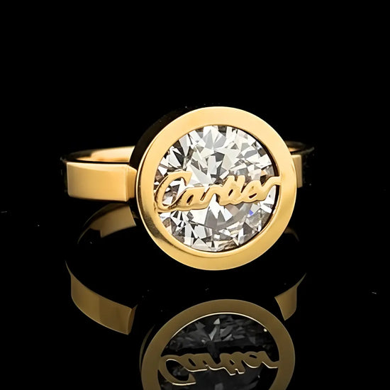 18K Gold Filled Round Crystal Statement Ring – Unisex Luxury Band for Men & Women