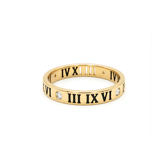 18K Gold Filled Roman Numeral Band Ring with Cubic Zirconia Diamonds