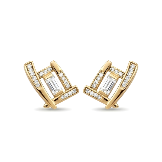 18K Gold Filled Geometric Square Huggie Earrings – Baguette & Pavé Cubic Zirconia Openwork Hoop Earrings