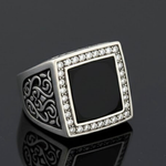 Load image into Gallery viewer, Men's Onyx Stainless Steel square CZ ring