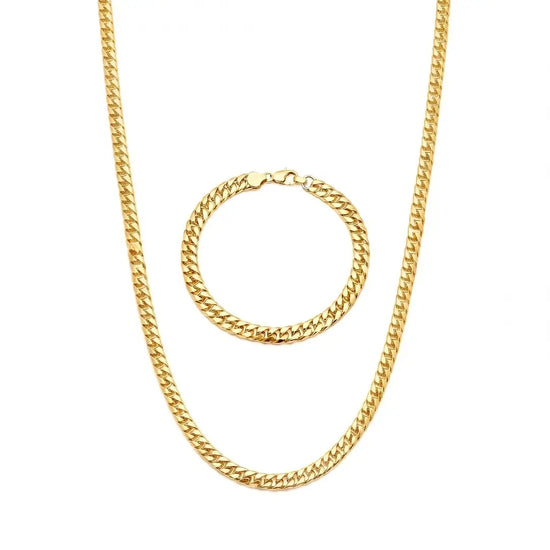 18K Gold Filled Unisex Curb Chain & Bracelet Set – Tarnish-Proof Miami Cuban Link Jewelry Set