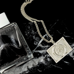Load image into Gallery viewer, Silver Rhodium Plated Square Sovereign Pendant with CZ