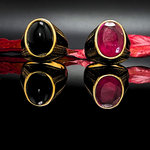 Load image into Gallery viewer, Mens Onyx Rings In Black & Red Stone