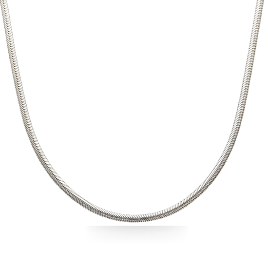 Silver Round Snake Chain Necklace (50cm x 4mm) – Flexible Liquid Silver Collar Necklace for Women & Men