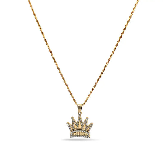 18K Gold Filled King Crown Pendant Necklace with 60cm Rope Chain