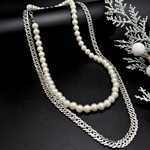 Load image into Gallery viewer, Silver Interlinked Chain With Pearl Neklace