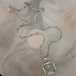 Load image into Gallery viewer, Silver Rhodium Plated Square Sovereign Pendant Necklace