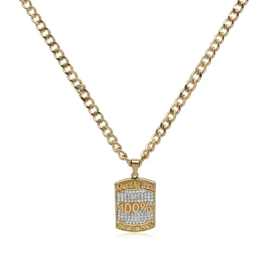 18K Gold Filled 54cm x 6mm Cuban Link Chain Necklace with World Champions Pendant – Fully Polished, Lobster Clasp