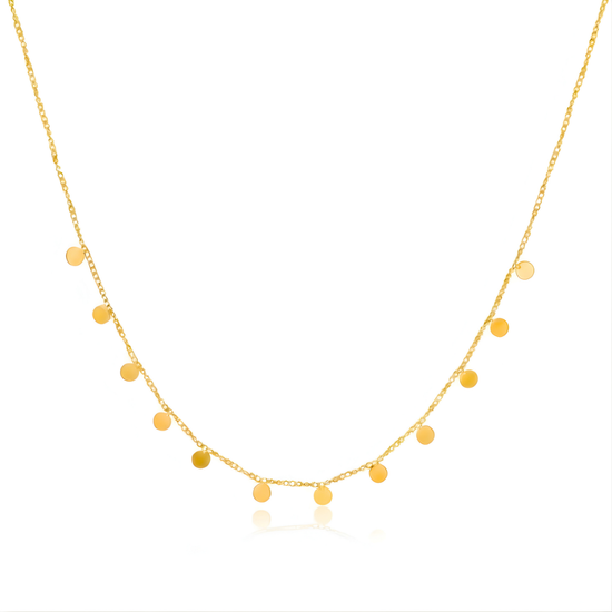18K Gold Filled Multi-Disc Station Necklace – Dainty Round Circles Choker & Layering Necklace for Women