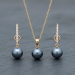 Load image into Gallery viewer, 18K Gold Filled Hawaiian Grey Pearl Set