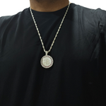 Load image into Gallery viewer, Silver Rhodium Plated Tarnish Free Sovereign Pendant Necklace with Ruby & CZ