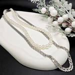 Load image into Gallery viewer, Silver Interlinked Chain With Pearl Neklace