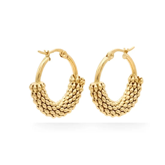 18K Gold Filled Beaded Mesh Hoop Earrings – Woven Textured Gold Hoops
