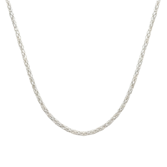 Silver Byzantine Rhodium Plated Chain Necklace (60cm) – Intricate Interlocking King's Link Chain for Men & Women