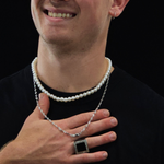 Load image into Gallery viewer, Silver Rhodium Plated Chain & Pearl Duo