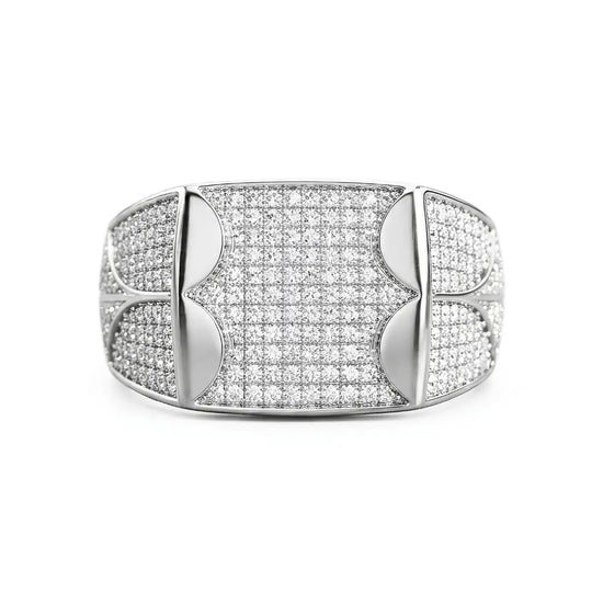 Men's Diamond Pave Signet Ring in Sterling Silver (Tarnish-Proof) - Size 12