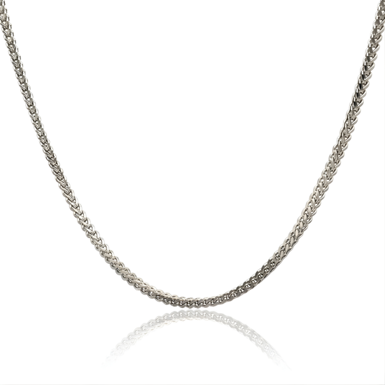 Stainless Steel Silver Woven Franco Wheat Chain Necklace – Tarnish-Proof Braided Link Chain for Men & Women