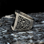 Load image into Gallery viewer, Men's Onyx Stainless Steel square CZ ring