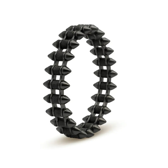 Geometric Spike Mesh Bracelet – 21cm 18mm Dual-Spike Link Punk Statement Cuff in Gold, Black & Silver for Men