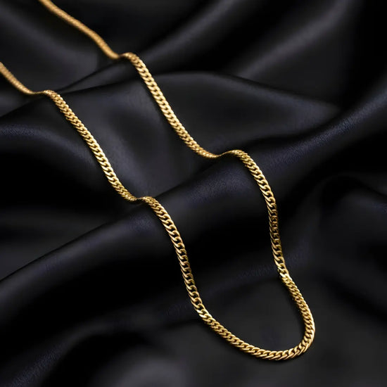 18K Gold Filled Classic Cuban Link Chain Necklace – Flat-Bevel Gold Collar Necklace for Men & Women