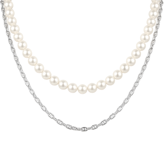 Silver Rhodium Plated Chain & Pearl Duo