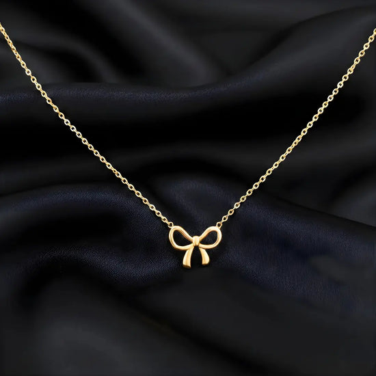 18K Gold Filled Delicate Bow Knot Pendant Necklace – Minimalist Ribbon Bow Charm Necklace