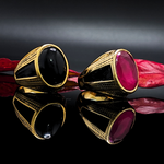 Load image into Gallery viewer, Mens Onyx Rings In Black & Red Stone