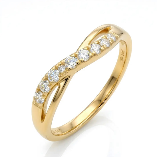 18K Gold Filled Layered Wave Diamond Ring – Crisscross Pavé CZ Band