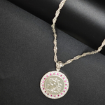 Load image into Gallery viewer, Silver Rhodium Plated Tarnish Free Sovereign Pendant Necklace with Ruby & CZ