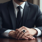 Load image into Gallery viewer, Men's Onyx Stainless Steel square CZ ring