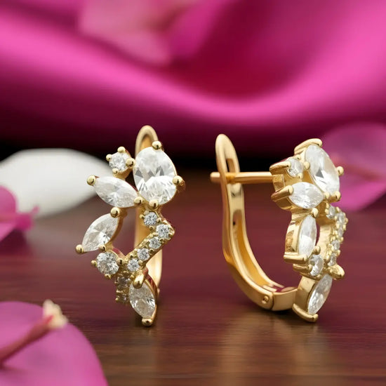 18K Gold Filled "Iced Out" Crystal Huggie Earrings – Elegant Marquise Hoop Earrings for Women