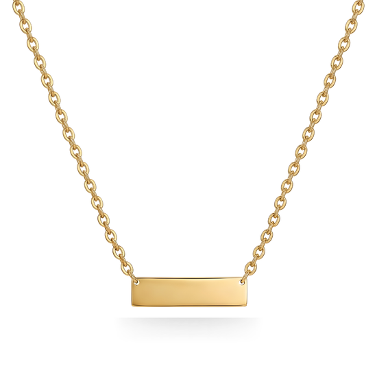 18K Gold Filled Horizontal Bar Pendant Necklace – Sleek Engravable Minimalist Gold Necklace for Women