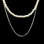 Load image into Gallery viewer, Silver Rhodium Plated Chain & Pearl Duo
