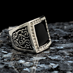 Load image into Gallery viewer, Men's Onyx Stainless Steel square CZ ring