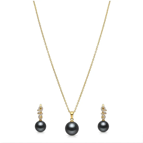 18K Gold Filled Hawaiian Pearl Necklace with Diamond Huggie Earrings Set – 12mm High-Luster Island Pearl on 60cm Chain for Women