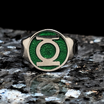 Load image into Gallery viewer, Silver Green Emerald Emblem Ring