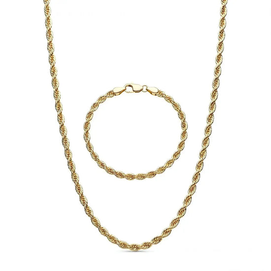 18K Gold Filled Rope Chain and Matching Bracelet Set (Unisex)