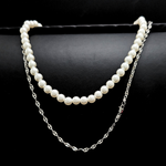Load image into Gallery viewer, Silver Rhodium Plated Chain & Pearl Duo