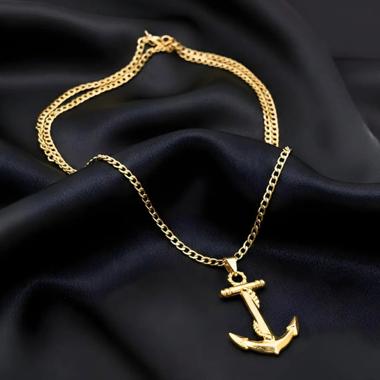 18K Gold Filled Mariner Anchor Pendant Necklace – Nautical Chain for Men & Women