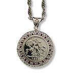 Load image into Gallery viewer, Silver Rhodium Plated Tarnish Free Sovereign Pendant Necklace with Ruby & CZ
