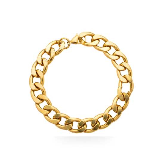 18K Gold Filled Heavyweight Cuban Link Bracelet (12mm) – Flat-Bevel Gold Curb Link Bracelet for Men & Women