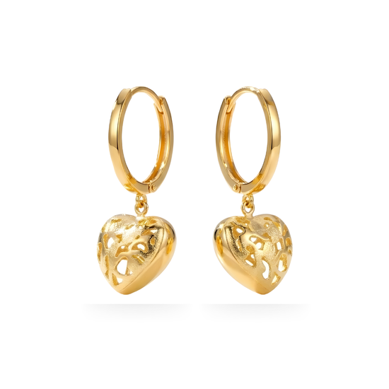 18K Gold Filled Cutout Puffed Heart Huggie Hoop Earrings – Dainty Drop Earrings for Women