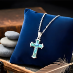 Load image into Gallery viewer, Silver Paua Shell Cross Necklace 45cm Cable Chain