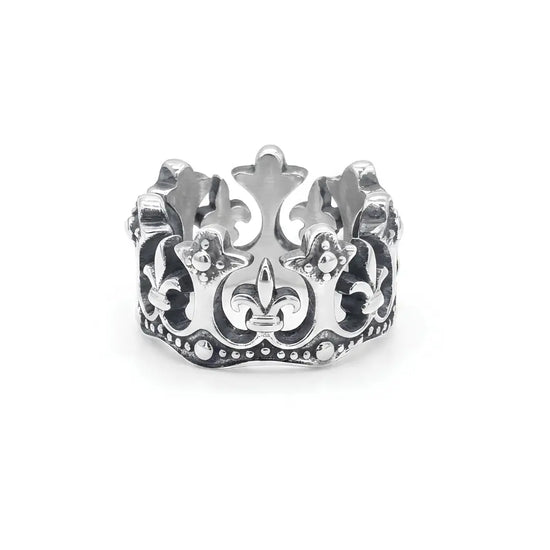 Crown Fleur-de-Lis Ring – Ornate Architectural Design | Tarnish Proof (US Sizes 9 & 10)